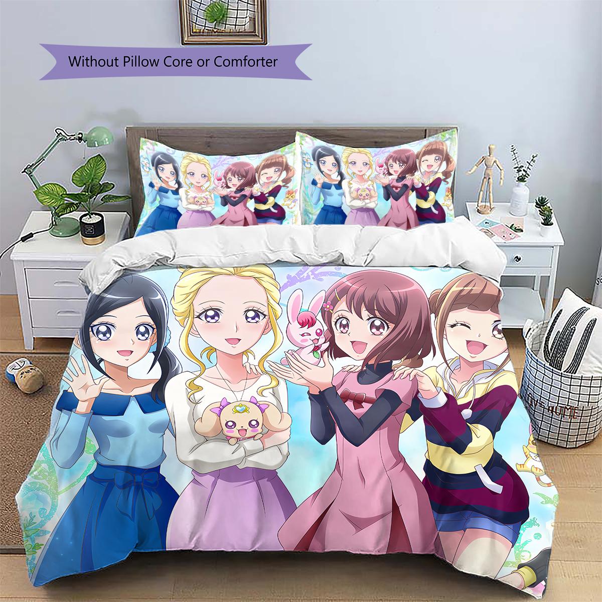 

Постельное белье в ретро-стиле Pretty Cure: пододеяльник и наволочки, ретро-постельное белье для фанатов Pretty Cure, идеальный подарок.chl 135x200cm