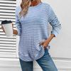 Women's Casual Long Sleeve Knit Hollow Stripe Round Neck Pullover T-shirt Top, Autumn Winter Fashion Top for Crossborder