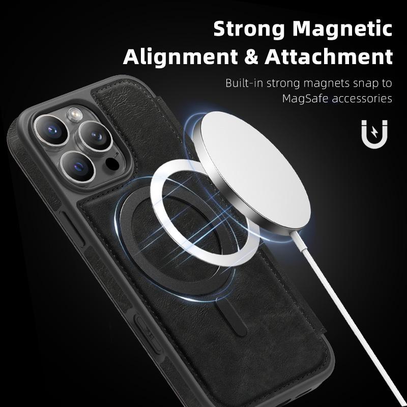 For Magsafe Magnetic 360°Full Protection Leather Holder Wallet Card Slot Phone Case For iPhone 16 Pro Max E 14 12 13 15 Pro Max