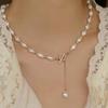 Korean natural Baroque pearl necklace INS niche light luxury design 11k gold inlaid four-leaf clover collarbone chain for women