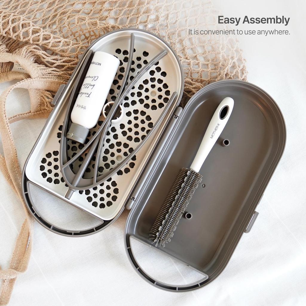 Portable Baby Bottle Baby Bottle Baby Bottle Rack Set Mini and Cream Mocha Gray 106287 [Genuine Product] MOTHER-K Water-Repellent Case, Stand, Drying,
