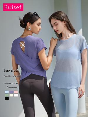 Camiseta de Yoga de Hilo de Bambú de Secado Rápido con Corte Cruzado