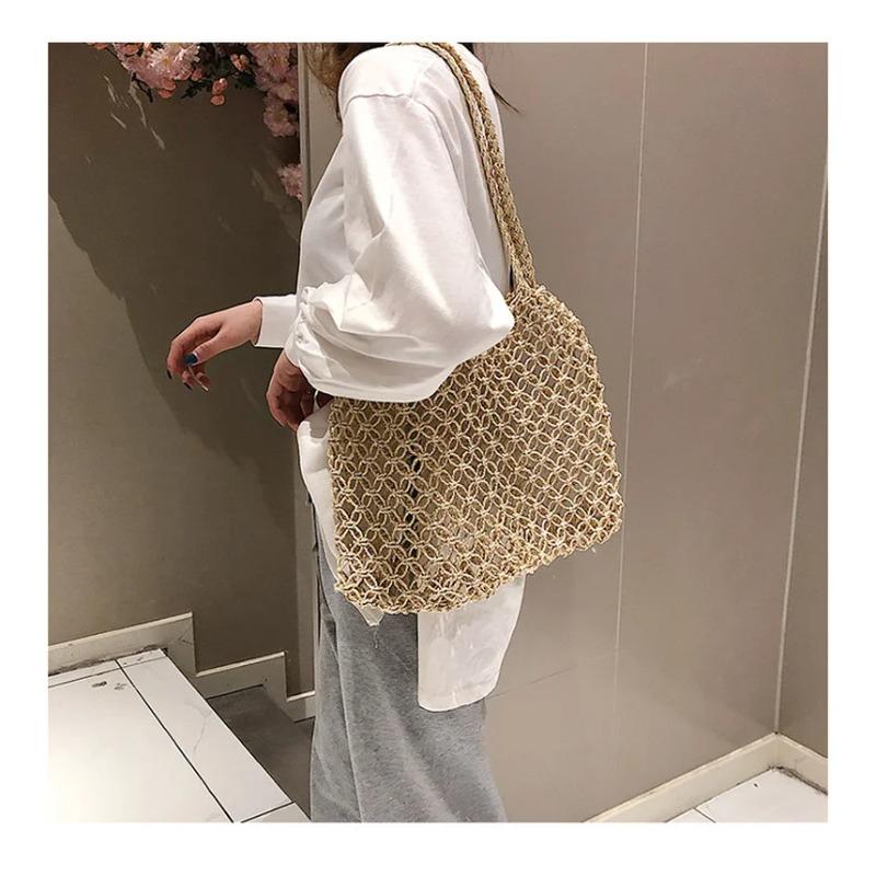 Wind Cotton Handmade Woven Bag, Beach Bag, One Shoulder Portable Leisure Hollowed Out Tourism And Vacation Fishing Net Bag