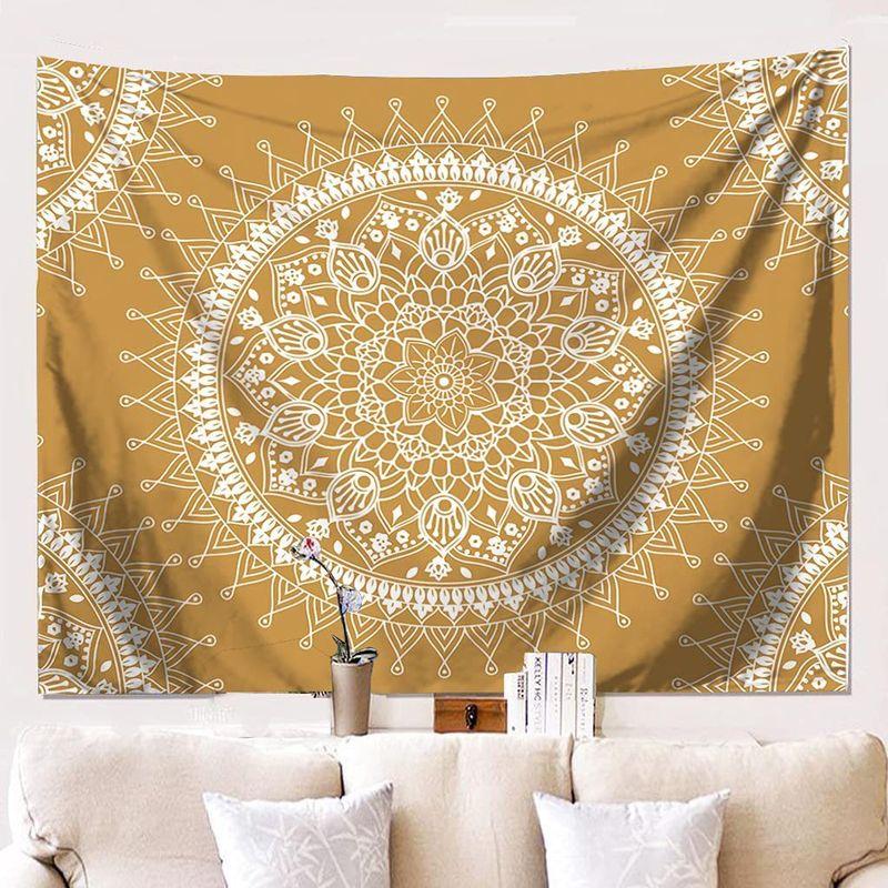 VIKAMA Black Mandala Tapestry Wall Hanging Home Decor for Bedroom Living Room Dorm Geometric Flowers Mandala Aesthetic