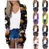 Giacca cardigan di media lunghezza a maniche lunghe con stampa casual alla moda da donna per Halloween