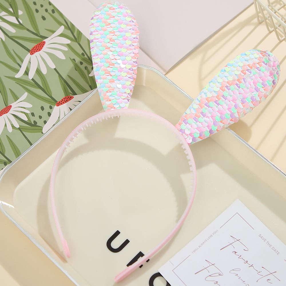 Rabbit Ears Headband Glitter Sequin rabbit Hairbands Shiny Headband Hair Metal Hoop Hair Party Decoration