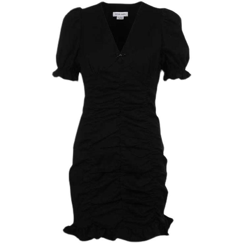 Black v-neck bubble sleeve dress women's summer niche unique design high-end fishtail skirt style