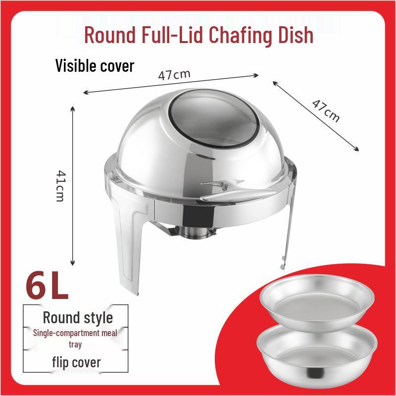 Gold-Plated Stainless Steel Chafing Dish with Glass Lid