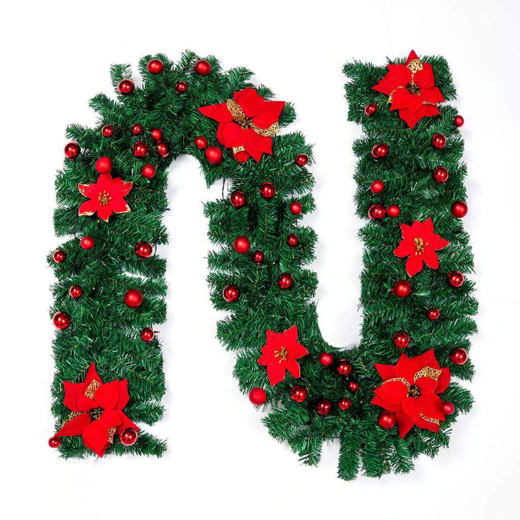 2.7M Christmas Decoration Rattan Christmas Garland Wreath for Mantel Stairs Home Indoor Outdoor Decor