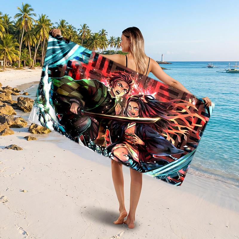 Demon Slayer Printed Swim Towel, Portable Water Absorbent Towel for Beach Camping Daily Bathroom Use