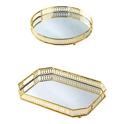 Gold Mirror Vanity Tray For Cosmetics Perfumes Storage Elegant Bathroom Countertop Organizer With Metal Frame