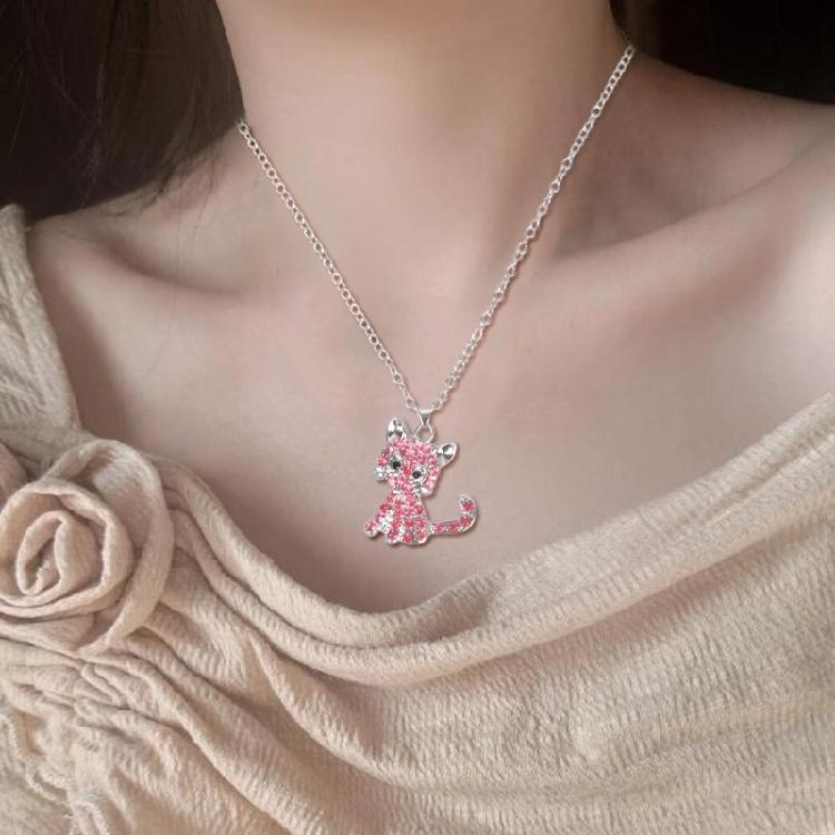 Eye Catching Cats Pendant Necklace Fashionable Rhinestones Adorned Cats Pendant Necklace Jewelry for Daily Wear