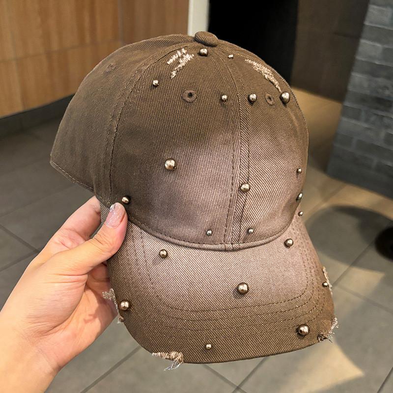 Cotton Baseball Cap With Pearl Embellishments For Summer Sun Protection