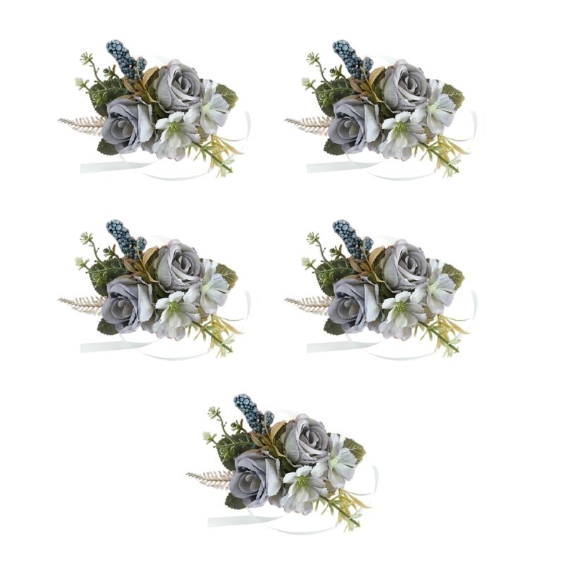 5Pcs Wedding Corsages Boutonniere Prom Boutonniere for Wedding Ceremony Anniversary, Rose Corsages for Bride and Groom,