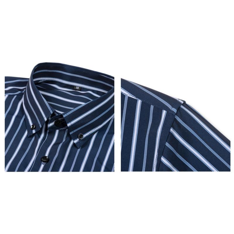 Men's High-Grade 4-Way Stretch Digital Print Striped Long Sleeve Shirt, Turn-down Collar Men Shirt Wholesale