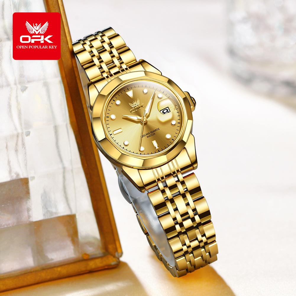 OPK Brand Women's Watch Steel Strip Fashion Double Calendar Luminous Quartz Watch Waterproof 8170