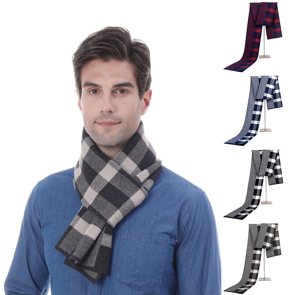 Buy Men's Autumn Winter Jacquards Knit Scarf Middle-aged Father Plaid ...