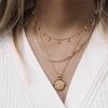 French Chic Roman Head Pendant Necklace Gold Coin Round Chain Choker Fashion Versatile Accessory