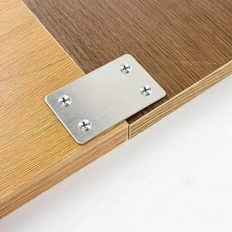 10Pcs of Stainless Steel Square Corner Brackets, Straight Four Hole Connectors, Used for Connecting Furniture, Wood, Cabinets