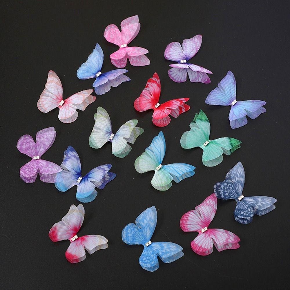 3D Organza Fabric Appliques Double-layer Handmade Chiffon Embroidered Patches Gradient Color Simulation Mesh Patch