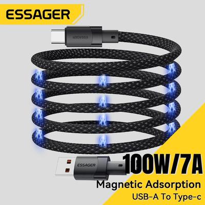 Essager 7A USB A auf Typ C Schnellladekabel 100W Magnetische Saugnapf Anti-Wicklung Datenkabel Kabel für Samsung OPPO Onplus Realme