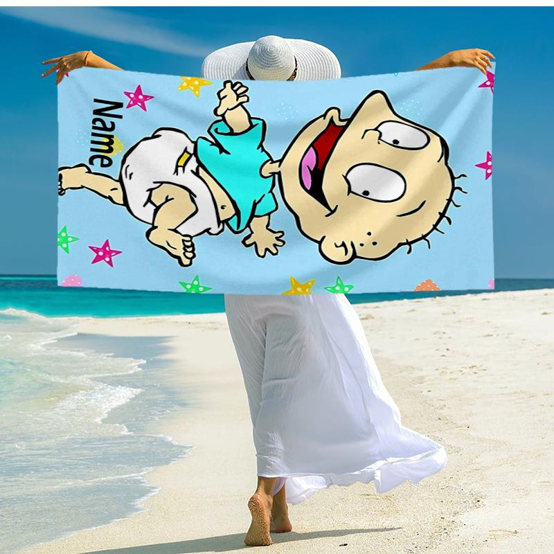 Custom Name Ultra-Soft Beach Towel with Rugrats Theme,Ideal for Pool - Camping, Diving - Perfect Travel Essential, Vibrant Beach Towel.