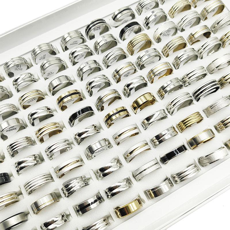 20pcs/Lot Factory Mix Style Simple Stainless Steel Finger Rings Men Women New Gifts Jewelry Bar Wide Joint Ring