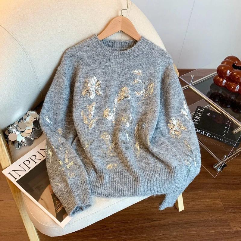 Wool Sweater for Women Autumn Winter Thickened Pullover Warm Knitted Stretchy Long Sleeve Oversize Jumper Tops
