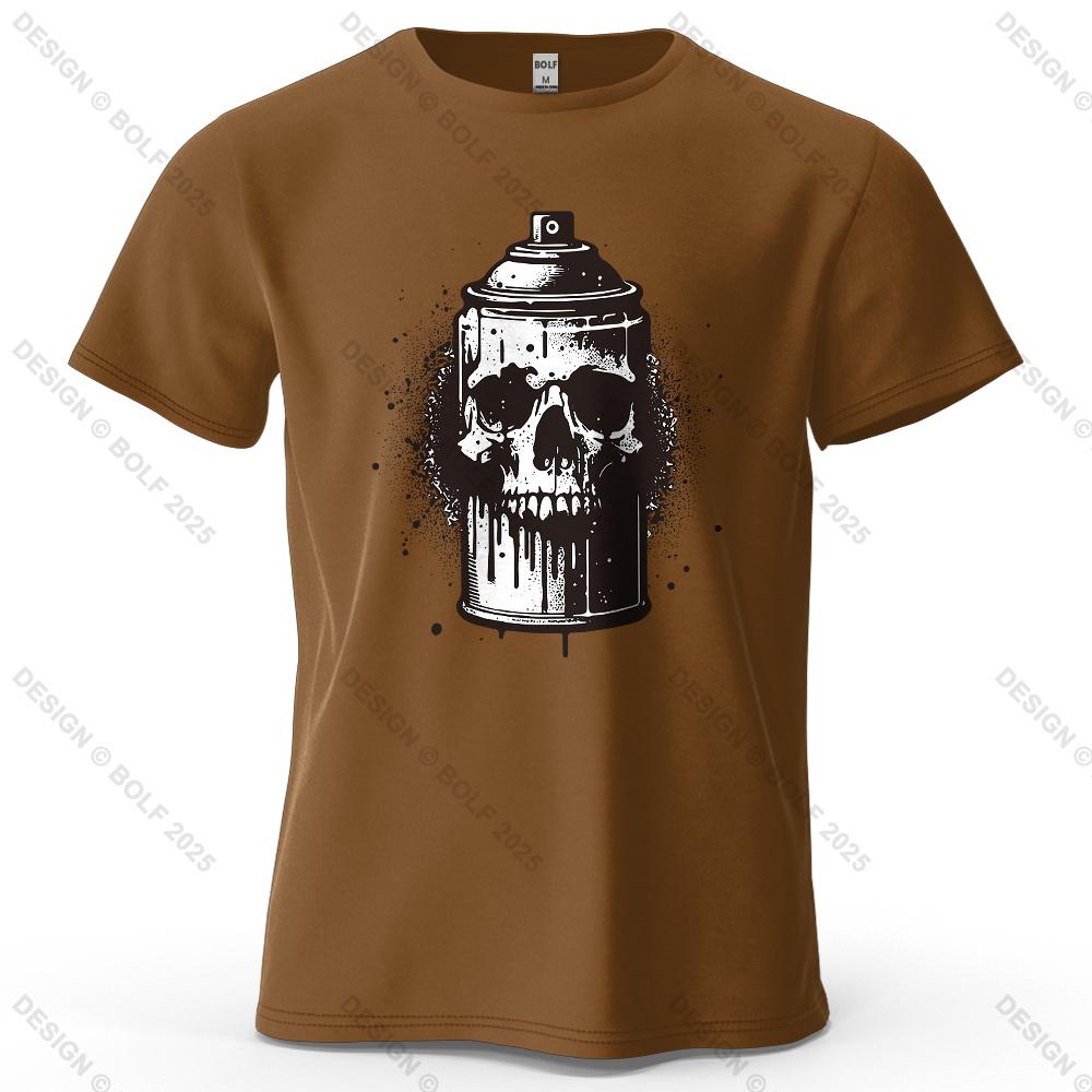 Skull Spray Can Printed Men's T-Shirt 100% Cotton Oversized Dark Graphic Tees for Women Tops Tees Casual Streetwear