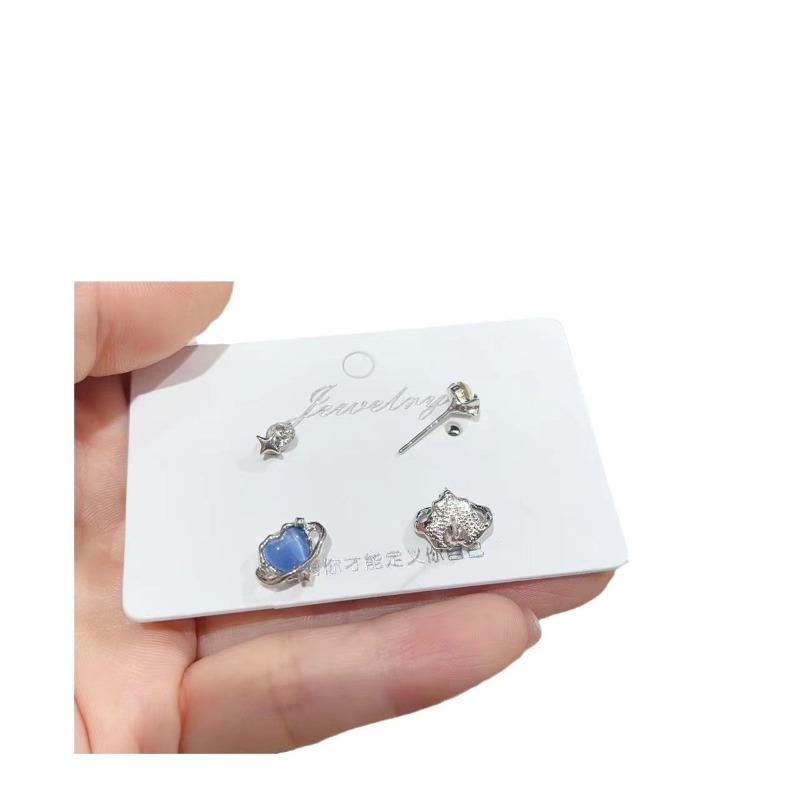 Modisches Blau Kristall Planet Herz Ohrstecker Set für Damen Exquisit Süß Zirkonia Fünfzackstern Kreuz Ohrringe Schmuck Geschenke
