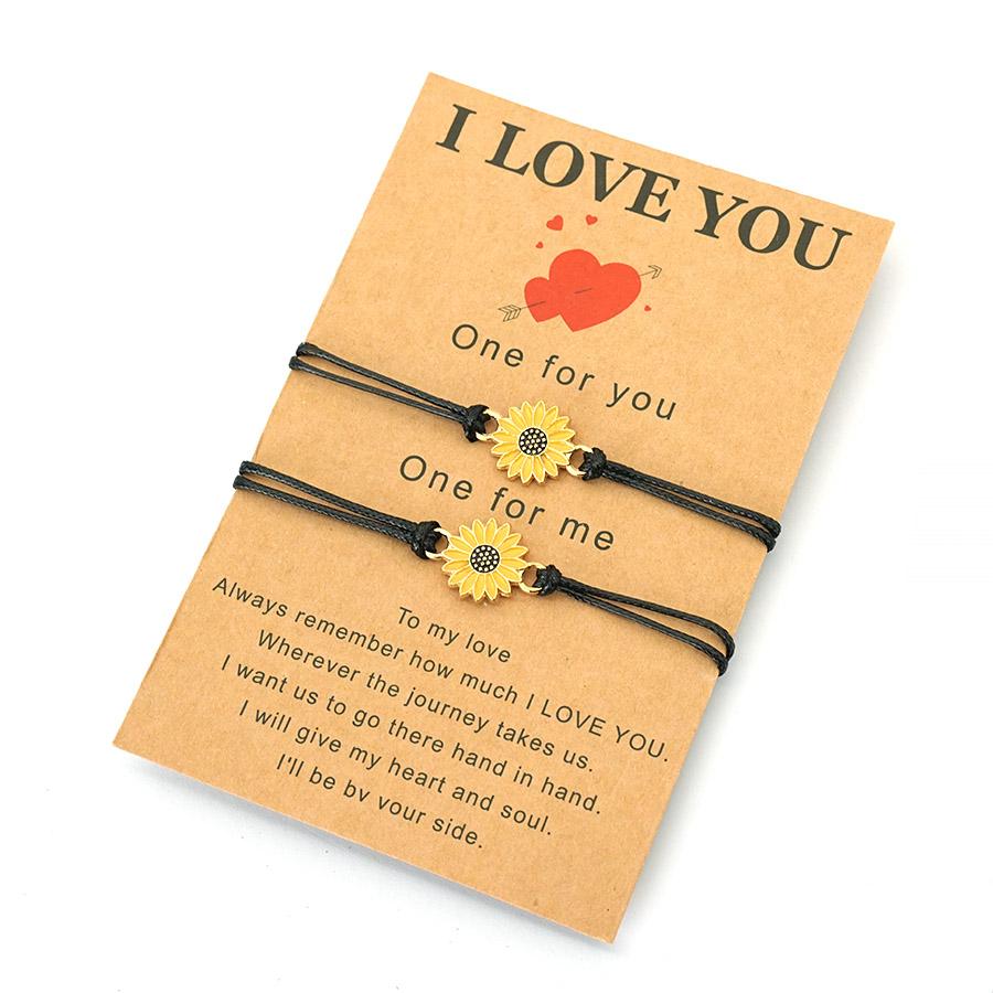 Noter 2Pcs Handmade Braided Friendship Bracelet Unisex Cute Chrysanthemum Charm Braslet Valentine Day Couple Accessories Joias
