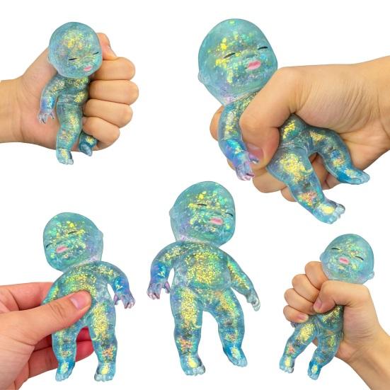Glitter Babies Stress Relief Toy Slow Rising Anxiety Relieving Mini Baby Squeeze Toy Soft Stretchy Relaxation Stress Ball Fidget Toy