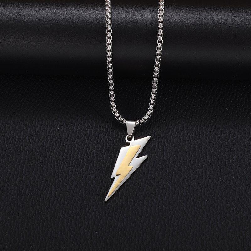 Stainless Steel Delicate Double Layer Lightning Pendant Necklace Men Women Punk Hip Hop Rock Party Jewelry Gifts
