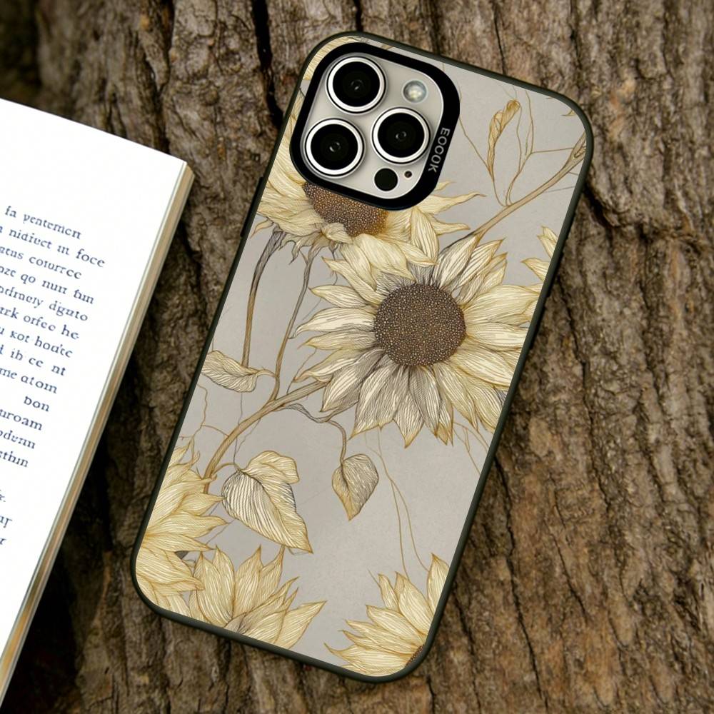 Sunflower Pattern Phone Case For iPhone 17,16,15,14,13,12,11 Plus,Pro Max,XS,Colored Silver Plated Inside Cover