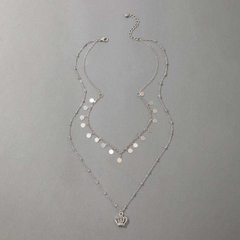 Tocona INS Mode Halskette mit Kronenanhänger, böhmische Quaste, silberfarben, Wafer, mehrlagige Kette, Schmuck für Frauen, Halsband 17470
