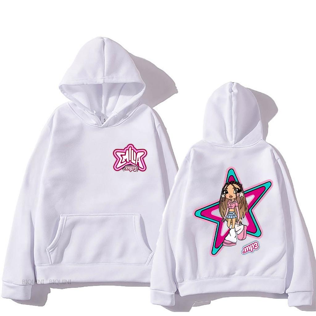 Emilia Mernes MP3 Cartoon Graphic Hoodie Men Women New Clothes Printed Streetwear Fleece Fashion Long Sleeve Hip Hop Sweatshirts