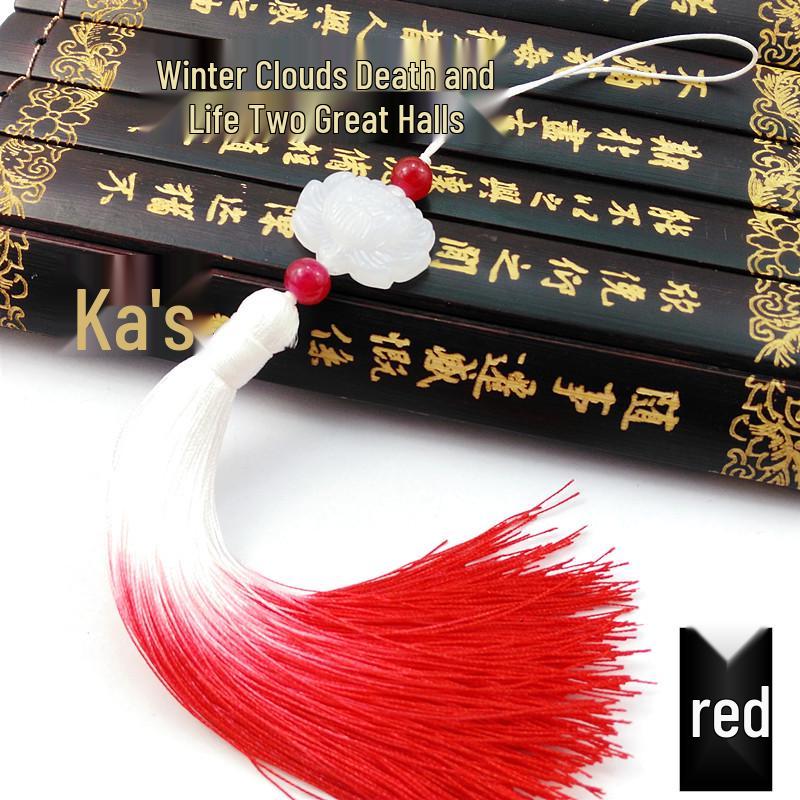 Lotus Gradient Tassel White Jade Pendant Folding Fan Ornament