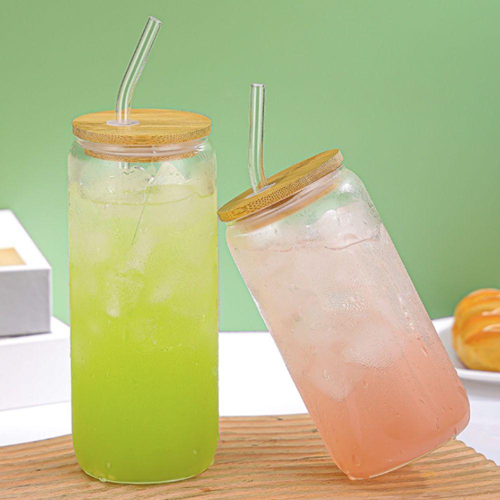 Spill-Proof Glass Drink Cup With Straw and Lid Glass Straw Cup Household Bubble Tea Cup Office