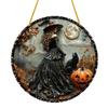 Halloweenská Měsíční Čarodějnice Závěsná Dekorace Vitráž 2D Plochý Akrylový Přívěsek z Falešného Křišťálu Čarodějnický Lapač Slunce Nástěnná Okenní Závěsná Tabule Ozdoba