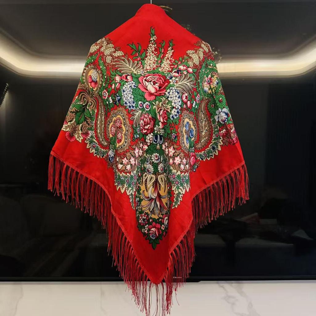 Women's Russian Retro Ethnic Style Tassel Shawl: Versatile Large Scarf for Spring & Autumn, Ideal for Chaka Salt Lake Travel Photography