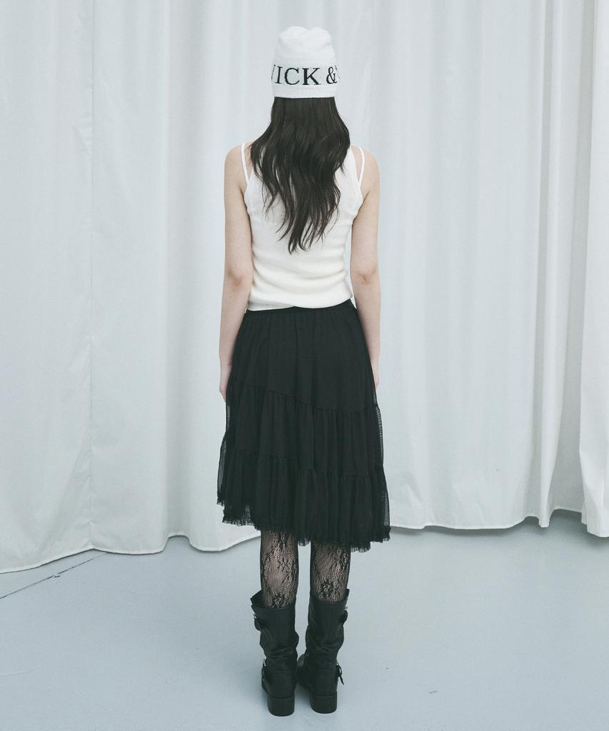 Nigaennikol Tiered Sheer Long Skirt_Black