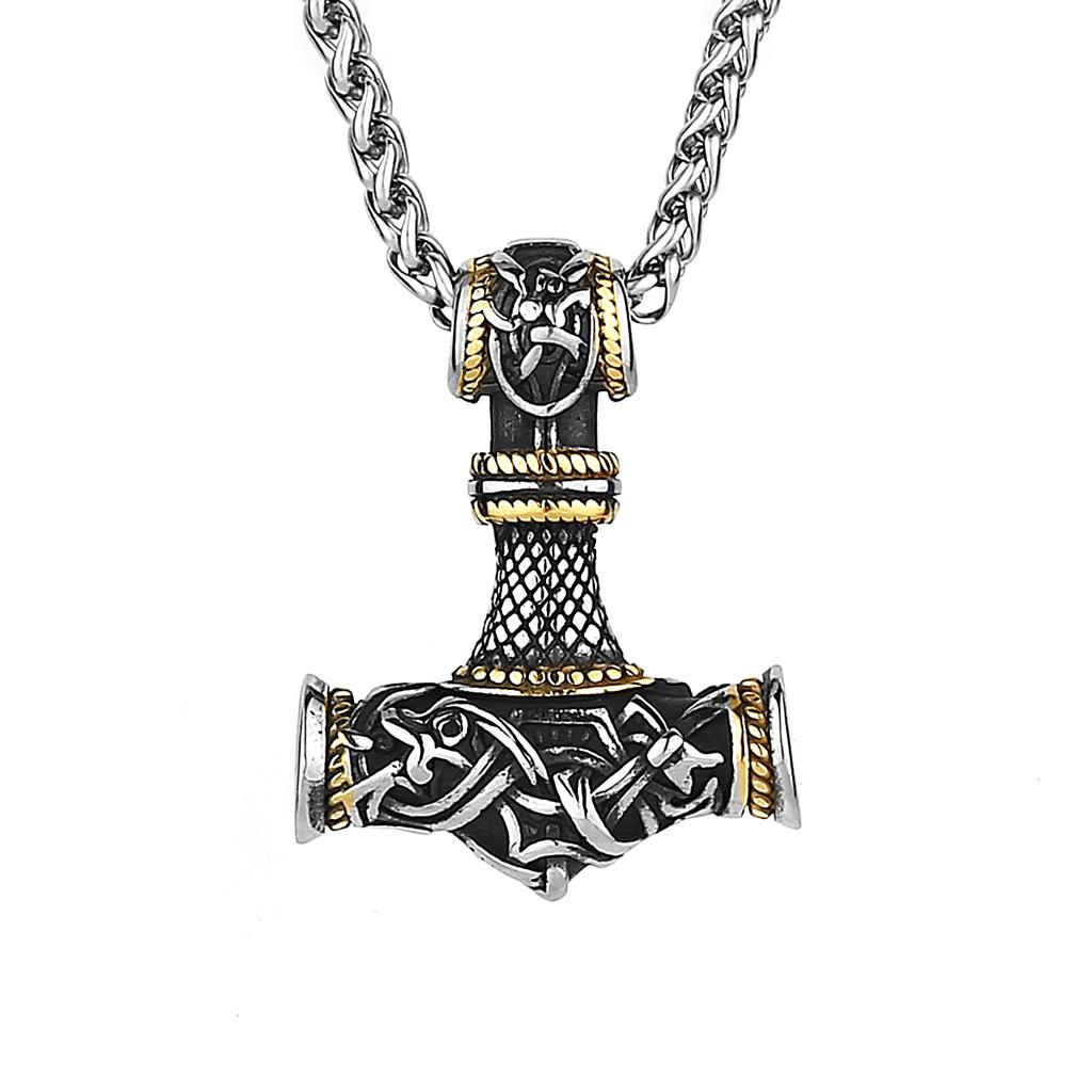 Norse Vikings Stainless Steel Thor's Hammer Mjolnir Scandinavian Rune Amulet Necklace Chain Vegvisir Anchor Pendant Male Jewelry