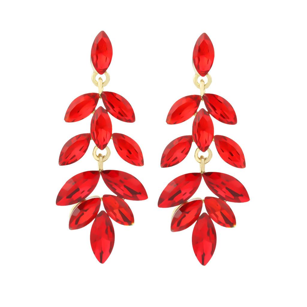 Geometric Alloy Drop Earrings With Leaf Design For Wedding And Bridal Celebrations