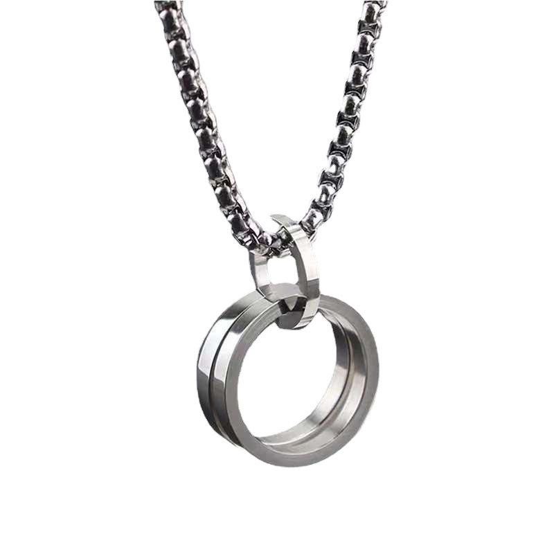 Men's Hip-hop Double Ring Trendy Men's and Women's Simple Accessories Necklace Pendant