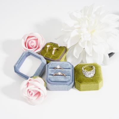 New Velvet Jewelry Box Octagonal Ring Box Double Ring Box Wedding Ring Box with Detachable Lid Jewelry Organizer Storage