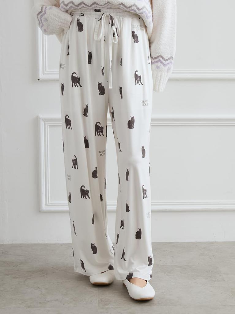 Gelato Pique Halloween Cat Print Long Pants PWCP254240 White Women's