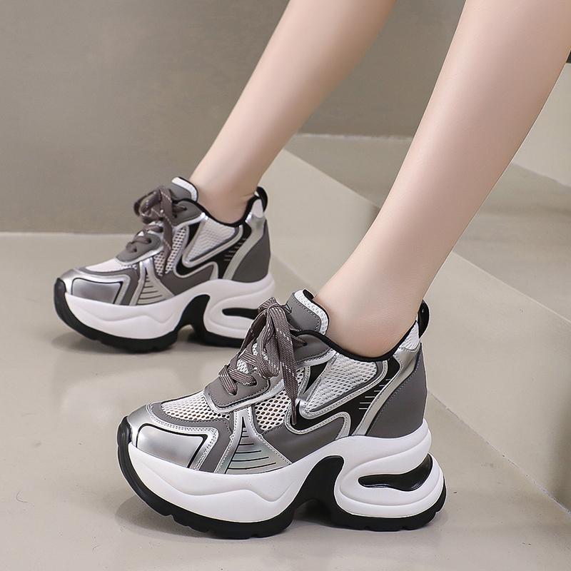 Fashion 2025 New Ladies Shoes Mesh Women's Vulcanize Shoes Mixed Colors Breathable Women Sneakers Increase Height Lace Up Casual Shoes