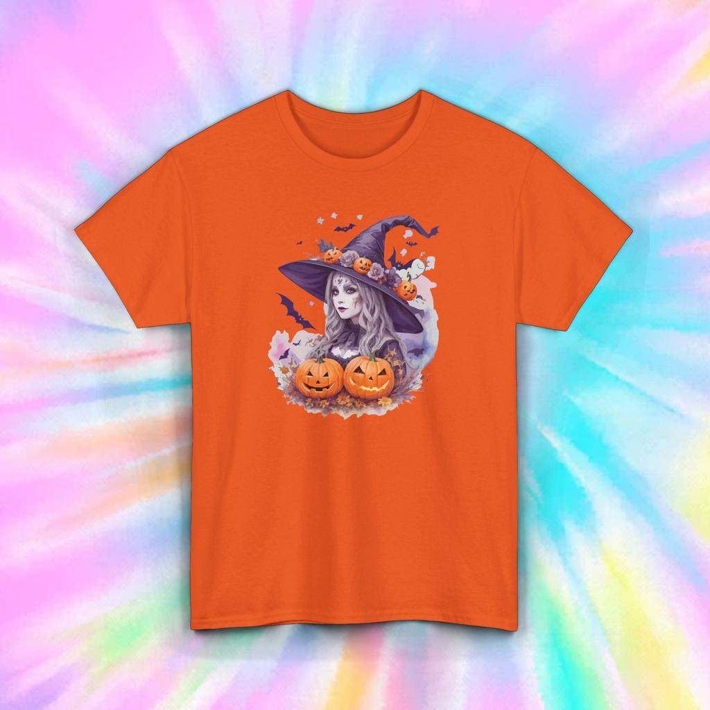 Witch Pumpkin Shirt | Halloween Girl with Jack-O'-Lantern Tee | Spooky Gift