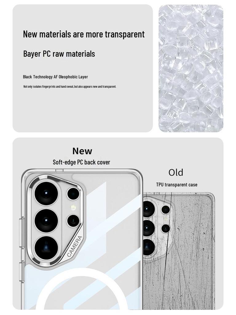 Samsung S26 Ultra Phone Case - Transparent Magnetic Wireless Charging with Rotating Bracket