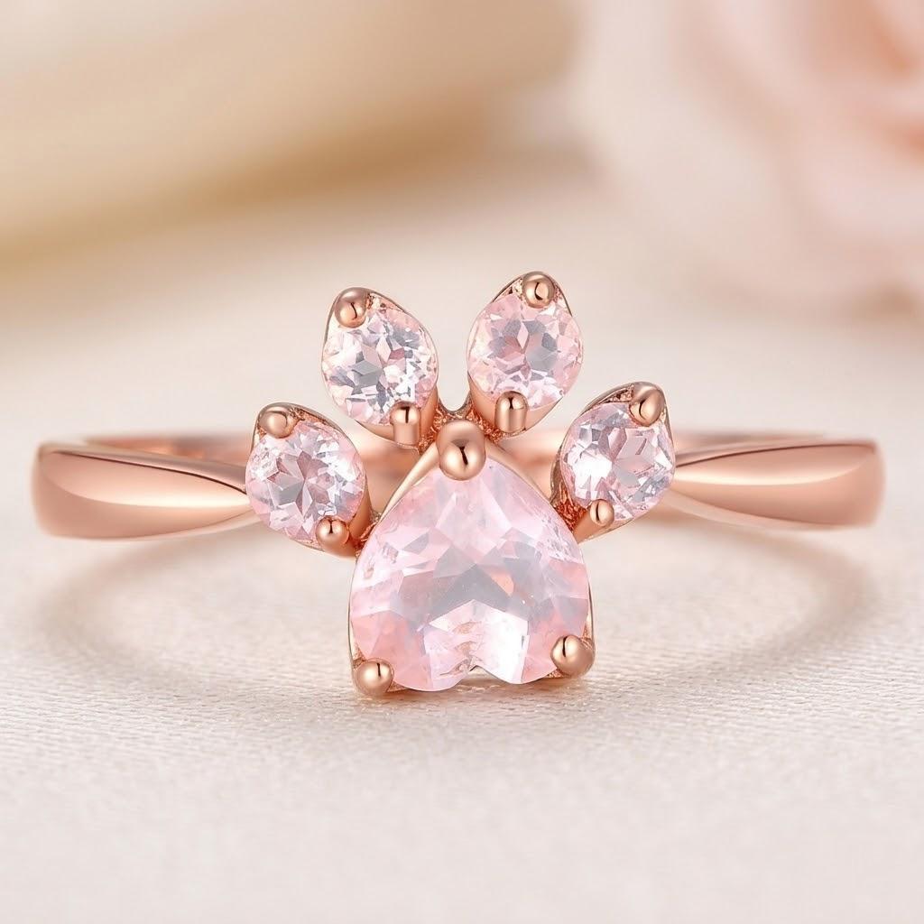 

Cute Cat Paw Print Adjustable Ring Gold Diamond Fashion Ring for Animal Lovers Trendy Cartoon Jewelry золотой